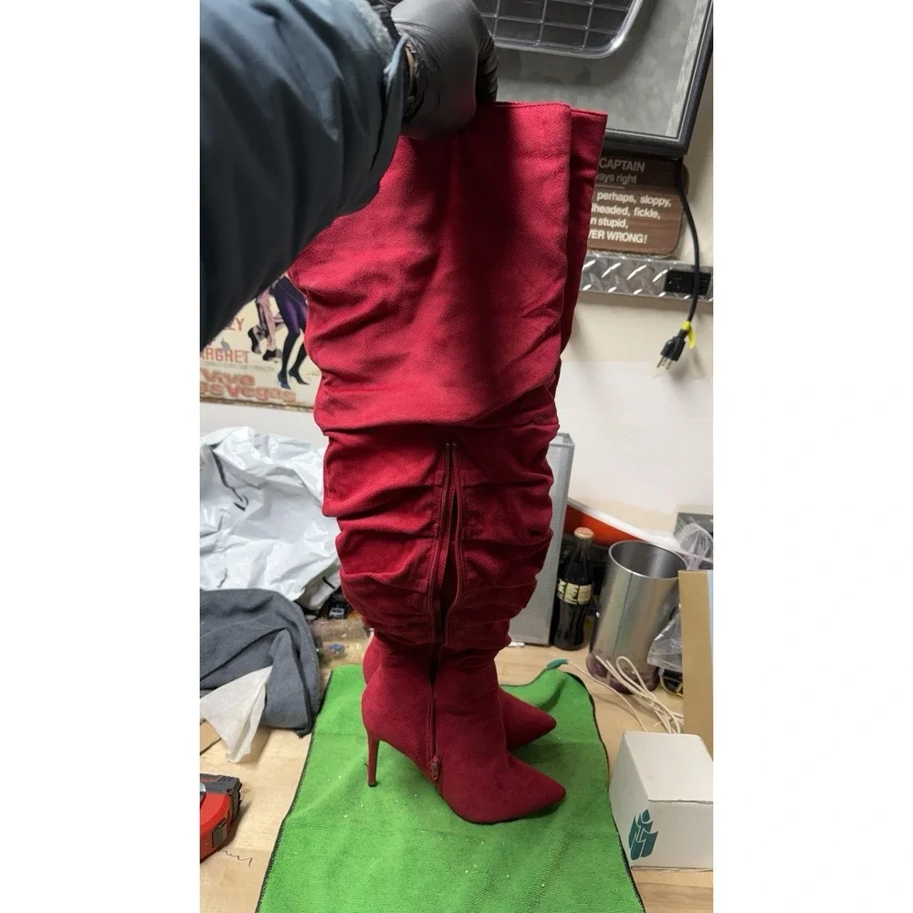 Red Over The‎ Knee Boots Nadine Size 8.5 EU 39 Stiletto Heels